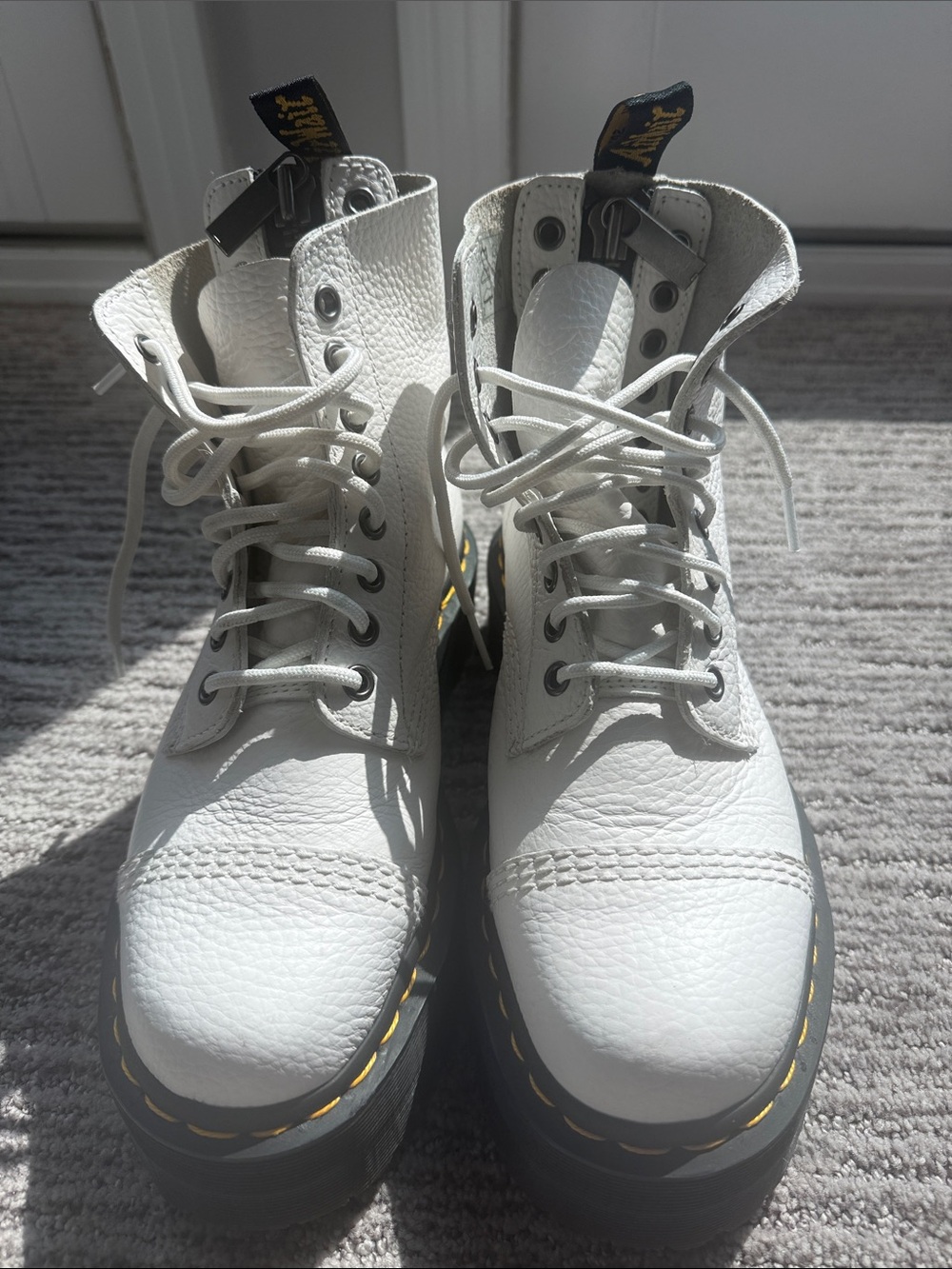 Dr. Martens White Leather Lace-Up Combat Boots